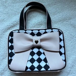 Betsey Johnson pink and checkered makeup bag